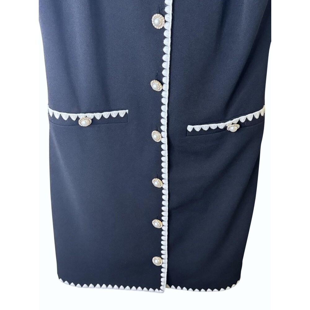 Alexia Admor Dress Womens 6 Black Jacket Sheath Pearl Rhinestone Button Trim - Picture 6 of 11